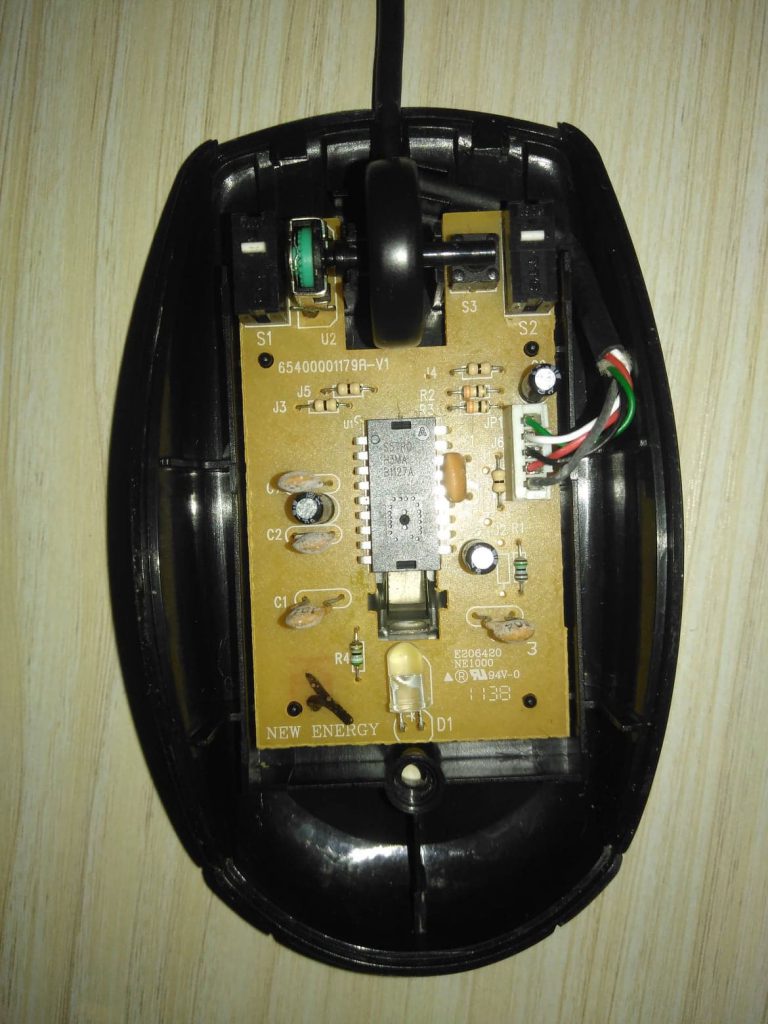 The inside of a Logitech mouse