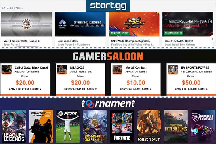 Three of the biggest esports tournament platforms - Gamersaloon, Toornament, Worldgaming